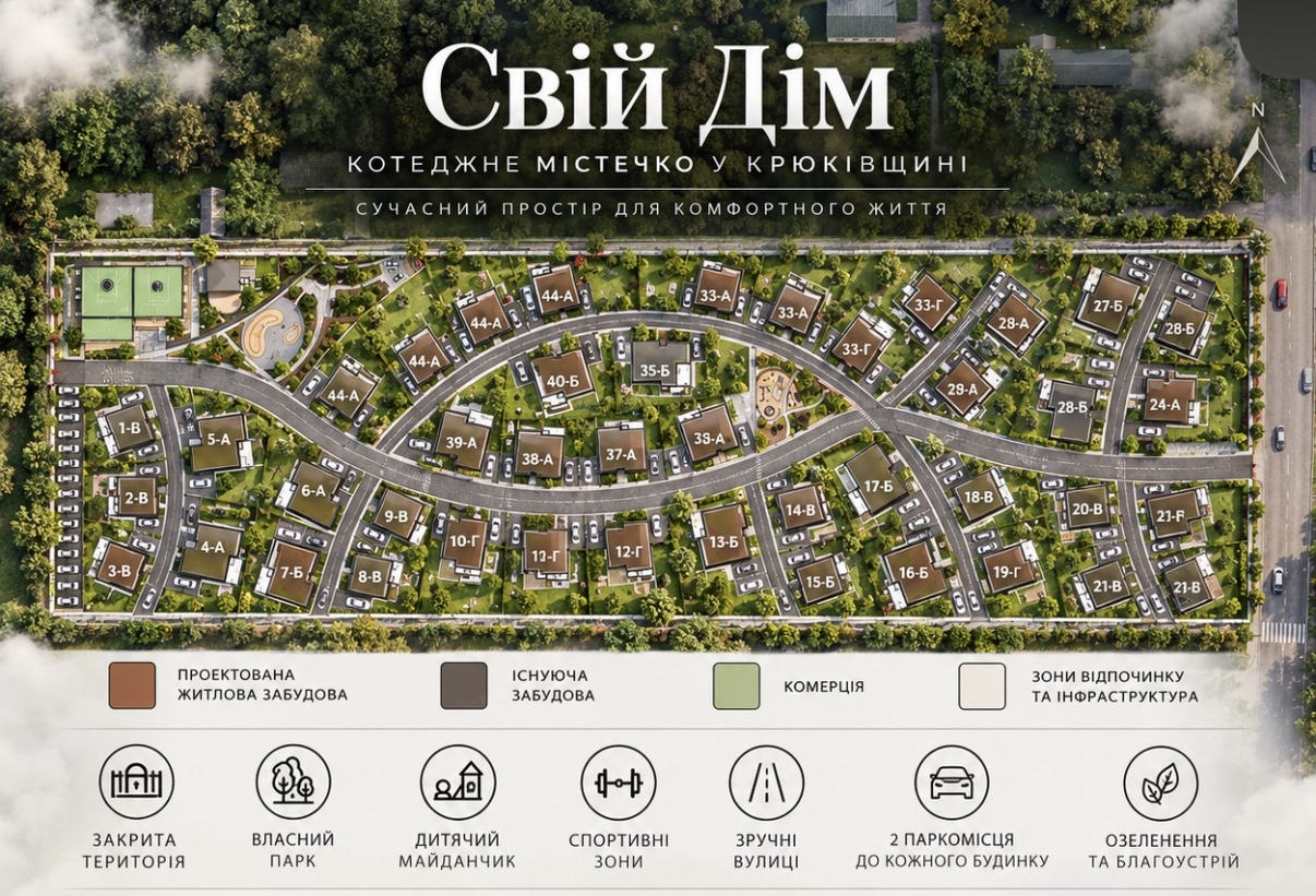 Генеральний план котеджного містечка Свій Дім у Крюківщині